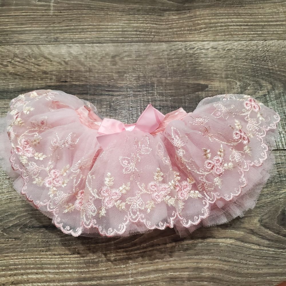 Baby Girl Tutu Size 0-6 Months Little Me Pink Floral Embroidered Diaper Cover - Picture 2 of 6